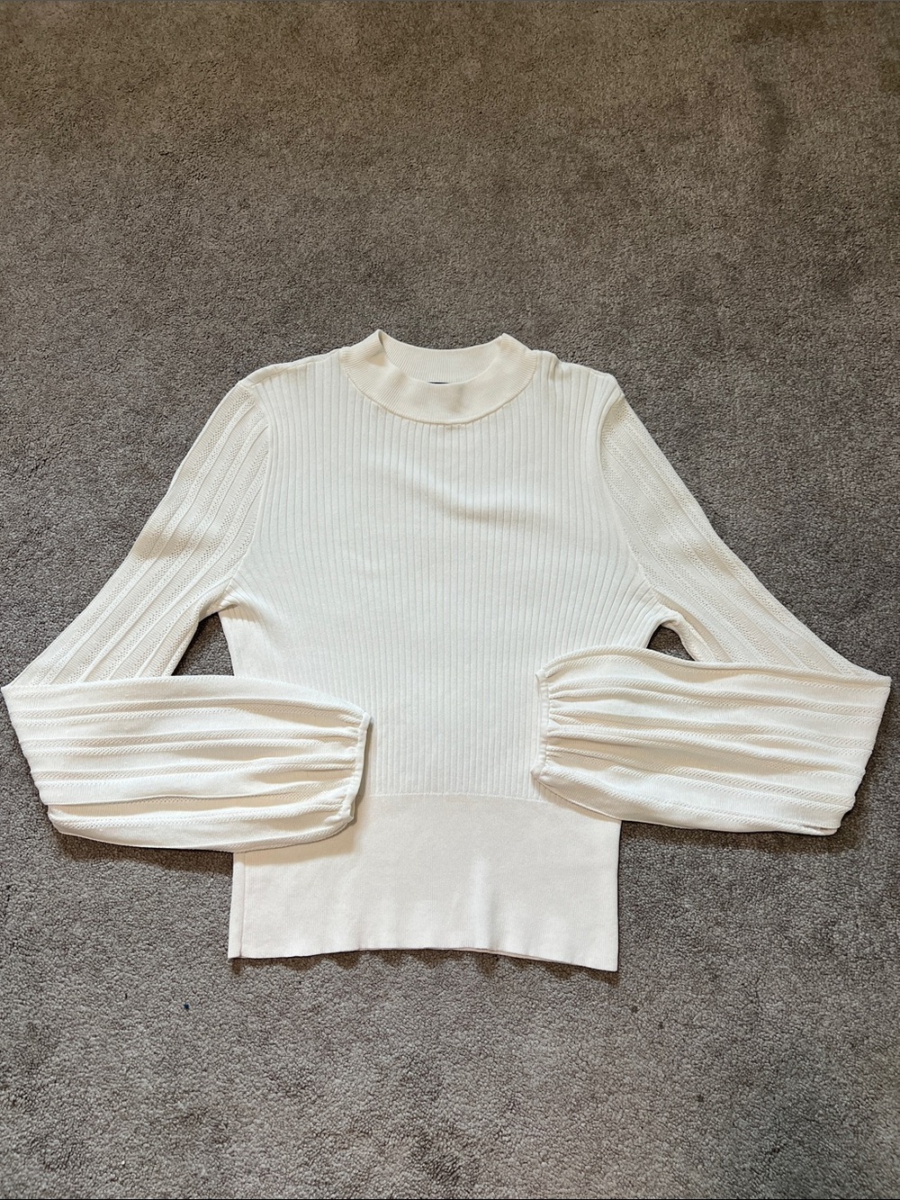 Express Ribbed Balloon Sleeve Knit Sweater White/Ivory size S